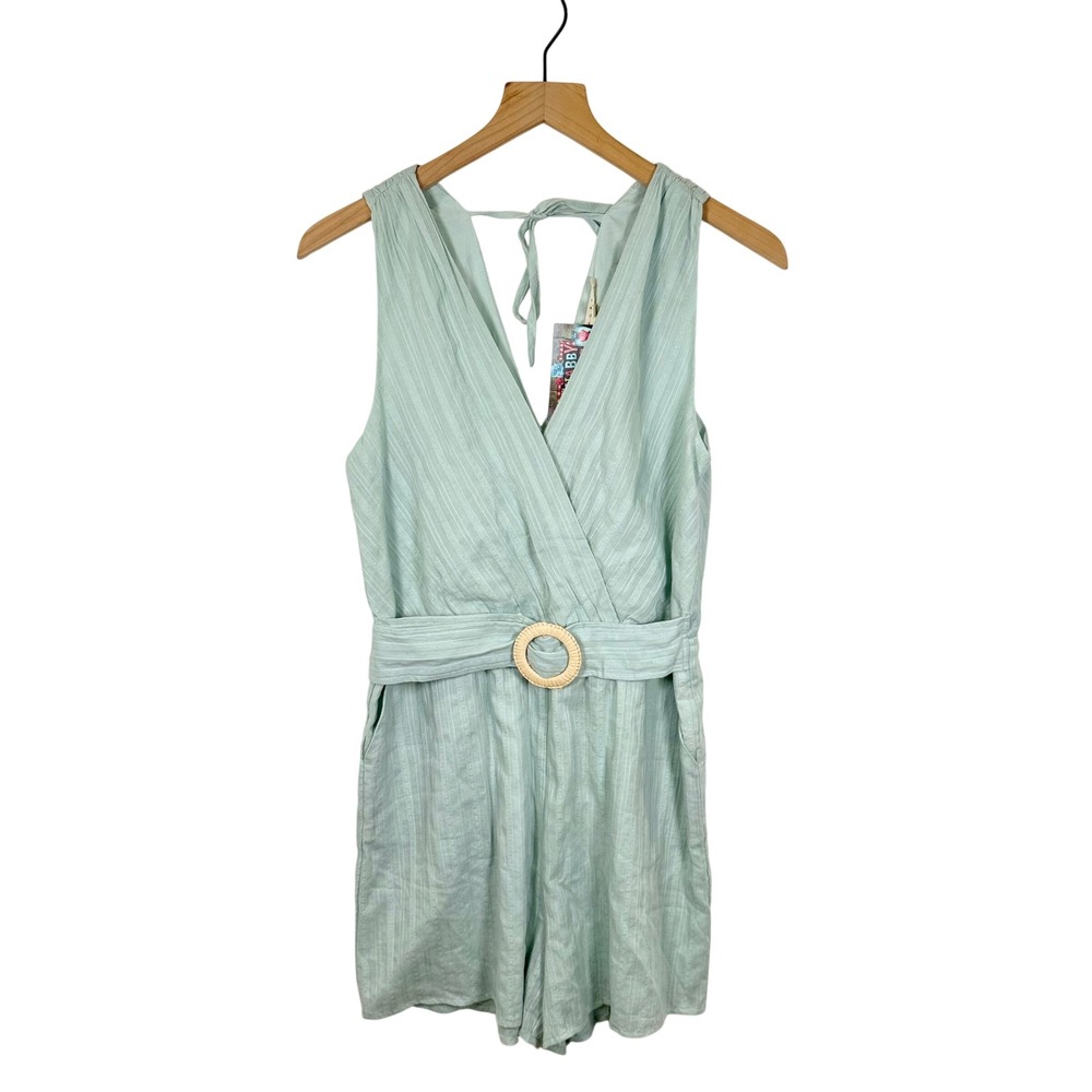 Mint Green Romper Womens S Boho Coastal Cotton Belted Cottagecore Festival‎ NEW